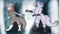  ambiguous_gender anthro blue_body blue_fur claws digitigrade dragon fur furred_dragon furred_scalie grey_body grey_fur male multiple_images mythological_creature mythological_scalie mythology scalie solo tail werewolferos 