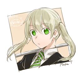  blonde_hair closed_mouth female green_eyes harahara_(harashi001) highres long_hair looking_at_viewer maka_albarn necktie soul_eater soul_evans twintails 