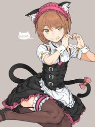  animal_ears apron brown_eyes brown_hair cat_ears closed_eyes commentary fake_animal_ears female frilled_apron frilled_hairband frills garter_straps haimura_kiyotaka hairband headdress heart heart_hands highres kinuhata_saiai looking_at_viewer maid maid_apron maid_headdress official_alternate_costume official_art short_hair solo symbol-only_commentary toaru_majutsu_no_index toaru_majutsu_no_index:_imaginary_fest waist_apron white_apron wrist_cuffs 