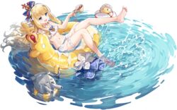  afloat alternate_costume artist_request azur_lane barefoot bikini black_bikini_bottom blonde_hair blue_bow blue_eyes blush bow breasts chains check_artist closed_eyes closed_mouth collarbone crown cup duck_innertube feet female floating flower frilled_bikini frills full_body groin hair_ornament hairband hairbow highres holding holding_cup innertube jewelry legs linea_alba long_hair maid_headdress manjuu_(azur_lane) mini_crown mismatched_bikini multicolored_bow navel necklace non-web_source nose_blush oerba_yun_fang official_alternate_costume official_art open_mouth queen_elizabeth_(azur_lane) queen_elizabeth_(seaside_orders)_(azur_lane) red_bow ribbon rigging sarong saucer see-through see-through_sarong side-tie_bikini_bottom sitting skin_fang smile soles solo spread_toes sweatdrop swim_ring swimsuit tea teacup thigh_strap toes transparent_background turret underboob v-shaped_eyebrows very_long_hair water waves white_bikini white_bow white_sarong 