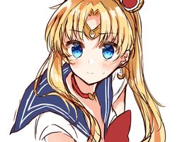  bishoujo_senshi_sailor_moon bishoujo_senshi_sailor_moon_s blonde_hair blue_eyes blue_sailor_collar bow bowtie breasts choker circlet cleavage closed_mouth commentary_request crescent crescent_earrings derivative_work earrings female from_side hair_ornament hair_over_shoulder heart heart_choker highres jewelry long_hair magical_girl meme parted_bangs parted_lips red_bow red_bowtie red_choker sailor_collar sailor_moon sailor_moon_redraw_challenge_(meme) sailor_senshi_uniform screenshot_redraw simple_background solo sweatdrop tsukino_usagi twintails upper_body white_background yuno_(suke_yuno) 