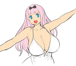  1girls alternate_breast_size big_breasts blue_eyes breasts breasts_bigger_than_head cleavage clothed clothed_female erkazooya errorkazoo female female_only female_solo fujiwara_chika hourglass_figure huge_breasts human human_female human_only kaguya-sama_wa_kokurasetai_~tensai-tachi_no_renai_zunousen~ large_breasts long_hair pink_hair solo solo_female tagme top_heavy upper_body very_long_hair white_background 