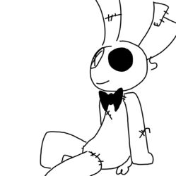  anthro biped black_and_white bow_(feature) bow_tie lagomorph leporid male mammal monochrome mr._bun-bun_(toybox_pals) plushie rabbit simple_background sitting solo the_weaver toybox_pals 