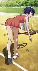  absurdres ai_yori_aoshi ball blue_eyes blue_hair blush highres official_art racket sakuraba_aoi short_hair sportswear sweat tennis tennis_ball tennis_racket tennis_shoes tennis_uniform towel 