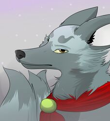  2016 bandana canid canine clothing el-gallo face_focus feral fox fur grey_body grey_fur heterochromia hi_res kerchief male mammal pink_background simple_background solo thalorhiro_(darfix) 