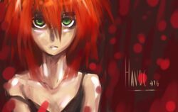  character_name darker_than_black female female green_eyes havoc messy_hair oso oso_(toolate) red_background red_hair solo 