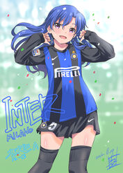  black_thighhighs blue_hair confetti dated fc_internazionale_milano female flat_chest hair_flip idolmaster idolmaster_(classic) inoue_sora italy kisaragi_chihaya long_hair long_sleeves nike_(company) photoshop_(medium) purple_eyes serie_a shorts signature soccer soccer_uniform solo sportswear sweat thighhighs 