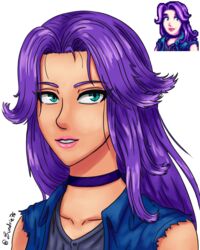  1girls abigail_(stardew_valley) aqua_eyes choker female female_only light-skinned_female long_hair pink_lips pink_lipstick purple_hair simple_background solo solo_female stardew_valley sundrie76 transparent_background 