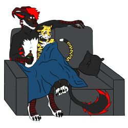  alchohol anthro cuddling duo felid hakanthevernid male male/male mammal pantherine romantic romantic_couple spencerthetiger tiger vernid 