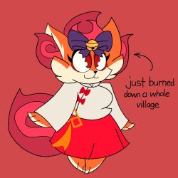  anthro asian_clothing bell bow_ribbon canid canine clothing east_asian_clothing eyeshadow female fox fur gunfire_reborn hi_res japanese_clothing jingle_bell li_(gunfire_reborn) makeup mammal miko_outfit orange_body orange_eyes orange_fur red_eyeshadow solo tail unfortu-nate white_body white_fur 