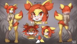  animal_ear_fluff animal_ears animal_feet animal_nose artist_name barefoot blush body_fur breasts character_name closed_mouth clothing_cutout collarbone colored_tips commentary ears_down english_commentary english_text eye_trail facing_away feet female fennekin floating_hair fox_ears fox_girl fox_tail from_behind full_body furry furry_female gradient_hair grey_background grey_shirt half-closed_eyes happy heel_up hip_vent jewelry kneepits legs light_trail looking_afar miniskirt multicolored_hair multiple_views necklace oerba_yun_fang open_mouth own_hands_together personification pleated_skirt pokemon pokemon_(creature) raised_eyebrows red_eyes red_hair red_skirt rilex_lenov shirt short_hair short_sleeves sidelocks single_leg_warmer skin_fang skirt small_breasts smile standing sweat tail tail_through_clothes two-tone_fur two-tone_hair underlighting v_arms watermark white_fur white_hair yellow_fur 