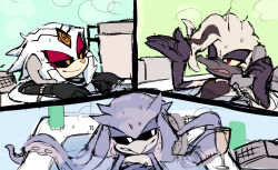  2020 5_fingers anthro archie_comics bath bathing bathtub black_body black_fur black_sclera blue_background blue_body blue_skin candle cephalopod chest_markings coleoid container cup doctor_starline dr._finitevus echidna electronics fingers flamboyant fur glass glass_container glass_cup green_background group hair heart_symbol idw_publishing lidded_eyes male mammal marine markings membrane_(anatomy) mimic_the_octopus mollusk monotreme nude nude_anthro nude_male octopodiform octopus one_eye_closed phone phone_call pink_nose platypus red_eyes screenshot_redraw sega simple_background smile sonic_the_hedgehog_(archie) sonic_the_hedgehog_(comics) sonic_the_hedgehog_(idw) sonic_the_hedgehog_(series) steam striped_hair tentacle trio webbed_hands wet white_body white_eyes white_fur yellow_eyes zzavok 