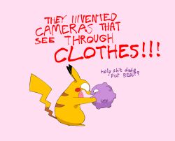  ambiguous_gender back_stripes bloop284 blush blush_lines dialogue duo ears_up excited excited_expression excited_face feral flat_footed generation_1_pokemon grabbing_face hi_res holding_face koffing male mammal nintendo nose_to_nose open_mouth pikachu pokemon pokemon_(species) pupils small_pupils standing wide_eyed 