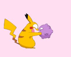  ambiguous_gender bloop284 blush blush_lines duo ears_up excited excited_expression excited_face feral generation_1_pokemon grabbing_face holding_face koffing male mammal nintendo open_mouth open_smile pikachu pokemon pokemon_(species) pupils small_pupils smile smiling_at_another textless wide_eyed 