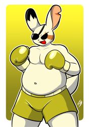  absurd_res anthro boxing_gloves boxing_shorts clothing eye_patch eyewear gyokuto_(tee_k.o.) handwear hi_res jackbox_games lagomorph leporid male mammal rabbit solo solo_focus tee_k.o. the_jackbox_party_pack vulpinecrew 