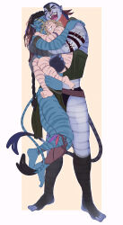  absurd_res alien alien_humanoid anthro arm_around_waist armband arms_around_another athletic athletic_humanoid athletic_male blue_body bodypaint bottomwear carrying_another carrying_child closed_eyes clothing dangling_legs daww divinemanicstate eyebrows family fangs father_(lore) father_and_child_(lore) father_and_son_(lore) feather_accessory feet grey_body grin group group_hug hair hands_on_shoulders happy hi_res holding_another holding_child hug hugging_another human humanoid jake_sully james_cameron's_avatar larger_humanoid light_body light_skin loincloth long_hair loose_feather love male mammal markings miles_quaritch miles_spider_socorro military_vest na'vi open_mouth open_smile parent_(lore) parent_and_child_(lore) parent_and_son_(lore) pointy_ears simple_background size_difference smaller_human smile son_(lore) standing striped_body striped_markings stripes tail teeth toes topwear vest white_background 