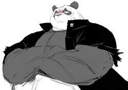  2020 angry anthro bear belly blush clothed clothing giant_panda kemono male mammal overweight overweight_anthro overweight_male scar sessa simple_background solo white_background 