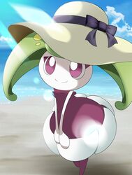  beach clothing cloud female generation_7_pokemon hat headgear headwear hi_res humanoid nintendo pokemon pokemon_(species) seaside smile solo steenee straw_hat sunny unknown_artist 