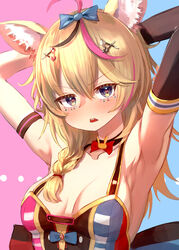  absurd_res animal_humanoid blonde_hair breasts canid canid_humanoid canine canine_humanoid cleavage clothed clothing female fennec_humanoid fox_humanoid hair heart_eyes heart_symbol hi_res hololive humanoid mammal mammal_humanoid omaru_polka rocoroco1115 solo vtuber 