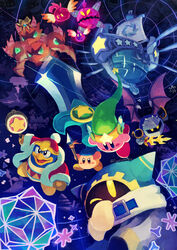  absurdres aircraft airship bandana bandana_waddle_dee bouncy_(kirby) bowby doomer_(kirby) dragon dubior extra_faces fatty_puffer galaxia_(sword) gigant_edge glowing glowing_eyes goriath grand_doomer green_headwear halcandran_bouncy halcandran_dee hammer hat highres king_dedede kirby kirby&#039;s_return_to_dream_land kirby_(series) landia lor_starcutter magolor mask master_crown meta_knight metal_general moundo mr._dooter polearm rayman_limbs spear sphere_doomer suyasuyabi sword ultra_sword water_galboros weapon whispy_woods wings 