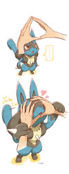  ... 11115963 disembodied_hand heart highres lucario multiple_views open_mouth pokemon pokemon_(creature) signature simple_background snoot_challenge speech_bubble translated watermark 