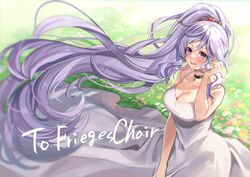  absurdres breasts chan_hone_pkpk choker commission commissioner_upload dress earrings female field fire_emblem fire_emblem:_genealogy_of_the_holy_war flower flower_field hair_ornament highres ishtar_(fire_emblem) jewelry long_hair non-web_source open_mouth purple_eyes purple_hair signature skeb_commission smile solo sundress very_long_hair watermark white_dress 