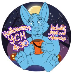  absurd_res advertisement ambiguous_gender anthro blakefox halloween hi_res holidays sitting solo 