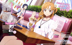  2girls :q absurdres age_difference asuna_(sao) augma augmented_reality barefoot black_eyes black_hair booth_seating brown_eyes brown_hair casual dress fairy fairy_wings food headset highres holographic_monitor lolicon long_hair maeda_yoshihiro mini_person minigirl mother_and_daughter multiple_girls official_art parfait restaurant scan sitting size_difference smile sword_art_online sword_art_online_the_movie:_ordinal_scale table tongue tongue_out transparent_wings very_long_hair white_wings wings yui_(sao) yui_(sao-alo) 