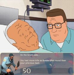  armor bed cotton_hill death furniture hank_hill headgear helmet hospital hospital_bed hospital_gown king_of_the_hill low_res military shovel soldier team_fortress_2 tools valve warrior 