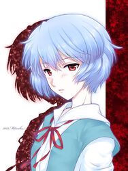  ayanami_rei bad_id bad_pixiv_id blue_hair female mitsuha_koharu neon_genesis_evangelion red_eyes ribbon school_uniform short_hair solo 