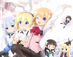  3: 6+girls :3 :d ;d =_= ^_^ ahoge alice_cartelet ama_usa_an_uniform animal animal_ears animal_on_head anko_(gochiusa) arm_grab arm_up black_hair black_pantyhose blonde_hair blue_eyes blue_hair blush bow bowtie brown_hair chestnut_mouth closed_eyes commentary_request company_connection cosplay crossover crown dress_shirt fake_animal_ears fleur_de_lapin_uniform flower gochuumon_wa_usagi_desu_ka? goribote hair_bun hair_flower hair_ornament hairclip hand_on_another&#039;s_shoulder hands_on_own_cheeks hands_on_own_face happy_state headdress holding hoto_cocoa jitome kafuu_chino kin-iro_mosaic kirima_syaro kirima_syaro_(cosplay) kokeshi kujou_karen long_hair long_sleeves manga_time_kirara mini_crown mini_person minigirl moegi_high_school_uniform multiple_girls neck_ribbon nose_blush o_o on_head one_eye_closed oomiya_shinobu open_mouth pantyhose pleated_skirt puffy_sleeves purple_eyes rabbit rabbit_ears rabbit_house_uniform ribbon school_uniform shirt shoes short_hair short_sleeves single_hair_bun skirt smile socks solid_oval_eyes sparkle striped_bow striped_bowtie striped_clothes tippy_(gochiusa) ujimatsu_chiya vest white_shirt wrist_cuffs x_hair_ornament yuri |_| 