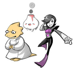  2015 alphys android anthro black_hair blush buckteeth closed_eyes clothing coat cubewatermelon eyewear female glasses glistening group hair hair_over_eye heart_symbol humanoid lab_coat lizard machine male mettaton mettaton_ex one_eye_obstructed open_mouth reptile robot scales scalie smile smoke teeth topwear undertale undertale_(series) volcano vulkin yellow_body yellow_scales 