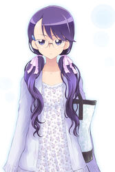  alternate_hairstyle commentary_request dress female floral_print glasses heartcatch_precure! hyuuga_takashi long_hair low_twintails photoshop_(medium) precure purple_eyes purple_hair solo tsukikage_yuri twintails 