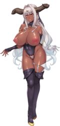  bracelets breasts dark_elf dark_skin demon_girl elf female full_body game_cg horns jewelry monster_girl muchimuchi_dekapai_mara_gui_maou-sama_to_onboro_yojouhan_dousei_seikatsu nipples official_art orcsoft pointy_ears sian solo white_hair 