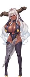  breasts dark_elf dark_skin demon_girl elf female full_body game_cg highres horns jewelry monster_girl muchimuchi_dekapai_mara_gui_maou-sama_to_onboro_yojouhan_dousei_seikatsu official_art orcsoft pointy_ears sian solo white_hair 