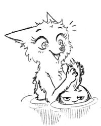  2018 ambiguous_gender anthro assisted_bathing bathing black_and_white blush canid canine cheek_tuft chest_tuft claws disney duo facial_markings facial_tuft female fox fuel_(artist) fur fur_markings half-closed_eyes head_markings head_tuft jack_savage lagomorph leporid low_res mammal markings monochrome narrowed_eyes nude open_mouth open_smile partially_submerged rabbit simple_background skye_(zootopia) smile tuft water wet white_background zootopia 