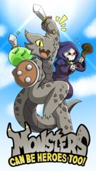  bone coal_(rakkuguy) cover cover_art cover_page female hi_res kobold lime_(rakkuguy) melee_weapon rakkuguy scalie shelley_(rakkuguy) shield skeleton slime staff sword undead weapon 