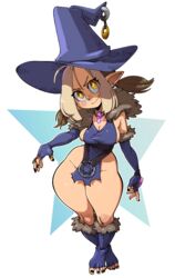  2022 absurd_res breasts cleavage clothed clothing ear_piercing ear_ring female footwear hat headgear headwear hi_res humanoid magic_user not_furry nuclearwasabi piercing ring_piercing skimpy solo toeless_footwear toeless_legwear wide_hips witch witch_hat 