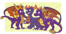  3_toes activision alpha_channel distracting_watermark dragon dragon_wings feet feral group horn male mammal mythological_creature mythological_scalie mythology oazuljo reptile scalie simple_background skylanders_academy smile spyro spyro_reignited_trilogy spyro_the_dragon square_crossover tail teeth toes watermark yellow_background 