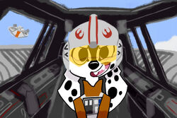  101_dalmatian_street 101_dalmatians anthro anthrofied armor black_body black_fur black_spots canid canine canis dalmatian dee_dee_(101_dalmatians) disney domestic_dog female flightsuit floppy_ears fur headgear helmet mammal markings open_mouth pilot rebel_starbird rebellion snowspeeder solo spots spotted_body spotted_fur star_wars visor white_body white_fur whitewolf20xx 