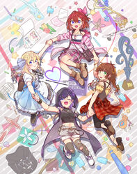  4girls absurdres bag birdcage black_coat_(kingdom_hearts) black_hair black_thighhighs blonde_hair braid brown_hair cage casual dress food handbag highres hood jacket jewelry kairi_(kingdom_hearts) keyblade kingdom_hearts kingdom_key littlemay528 looking_at_viewer md5_mismatch multiple_girls namine olette open_mouth pendant popsicle red_hair seashell shell short_hair short_shorts shorts sketchbook skirt smile thighhighs torn_clothes torn_thighhighs trophy xion_(kingdom_hearts) 