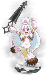  commentary_request female happy highres itezora_konayuki katanagatari lai_meng lolicon long_hair pink_eyes rabbit solo sword weapon white_hair 