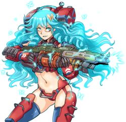  armor backpack bag bikini_armor blue_eyes blue_hair butterfly_on_hair cameltoe crazy_smile electricity electrokinesis feet_out_of_frame female firing gloves glowing glowing_hair gun hmage holding holding_gun holding_weapon long_hair machine_gun mecha_musume midriff monarch_(titanfall_2) navel parted_lips personification simple_background skindentation smile stomach thighhighs thighs titan_(titanfall) titanfall_(series) titanfall_2 transparent_background very_long_hair weapon xo_chaingun 