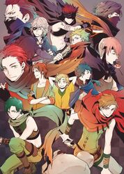  6+boys asao_(sakuya) blue_eyes brown_hair chad_(fire_emblem) colm_(fire_emblem) colored_skin commentary_request dark-skinned_male dark_skin dew_(fire_emblem) eyepatch fire_emblem fire_emblem:_genealogy_of_the_holy_war fire_emblem:_mystery_of_the_emblem fire_emblem:_path_of_radiance fire_emblem:_radiant_dawn fire_emblem:_the_binding_blade fire_emblem:_the_blazing_blade fire_emblem:_the_sacred_stones fire_emblem:_thracia_776 fire_emblem_awakening fire_emblem_fates gaius_(fire_emblem) gloves green_eyes jaffar_(fire_emblem) julian_(fire_emblem) lifis long_hair looking_at_viewer male_focus mask matthew_(fire_emblem) multiple_boys niles_(fire_emblem) ninja red_eyes red_hair saizo_(fire_emblem) scar scarf smile sothe_(fire_emblem) volke_(fire_emblem) white_hair white_skin 