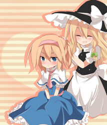  2girls alice_margatroid bad_id bad_pixiv_id blonde_hair blue_eyes blush braid closed_eyes hat kirisame_marisa kita_senju multiple_girls touhou witch_hat 