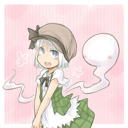  alternate_costume blush commentary_request female hat hitodama konpaku_youmu konpaku_youmu_(ghost) myonde plaid plaid_skirt skirt solo touhou 