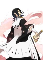  1boy bad_id bad_twitter_id black_hair bleach kuchiki_byakuya looking_at_viewer looking_back male_focus senbonzakura_(shikai) shikai solo sword weapon wristband yukin_(es) 