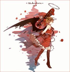  bad_id bad_pixiv_id bare_shoulders bow braid brown_hair character_name closed_eyes dark_persona dress eyeball female flower framed frills from_side funamusea gloves hair_flower hair_ornament hat hat_bow kurie long_hair mackintosh_rose no_shoes oounabara_to_wadanohara outstretched_arms red_flower red_rose red_thighhighs rose sailor_dress sleeveless solo spoilers star_(symbol) thighhighs twin_braids wadanohara wadanohara_(red_sea) wings witch_hat zettai_ryouiki 