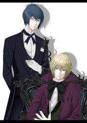  2boys alaudi alois_trancy alois_trancy_(cosplay) bad_id bad_pixiv_id black_hair blonde_hair butler claude_faustus claude_faustus_(cosplay) cosplay crossover daemon_spade formal glasses katekyo_hitman_reborn! kuroshitsuji letterboxed male_focus maorin multiple_boys suit 