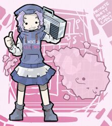  alternate_costume bad_id bad_pixiv_id banned_artist boombox cloud contemporary hood hoodie kumoi_ichirin lavender_hair littleshrimp short_hair thumbs_up touhou unzan 